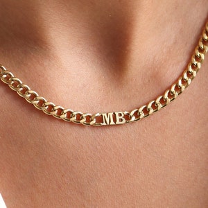 Collar con cadena y letras Gurb, collar con letras de oro, collar con inicial personalizado, collar con nombre, collar con letras de oro macizo de 14 k, regalos