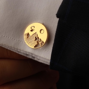 Personalized Cufflinks, Mountain Cufflinks, Moon Cufflinks, Groom Wedding Cufflinks, Gift for Husband, Initial Cufflinks, Christmas Cufflink