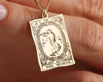Collar de carta del tarot de oro, collar unisex, colgante de tarot, regalo de amuleto de carta del tarot, regalo para ella, carta del tarot, regalo de tarot, joyería mística