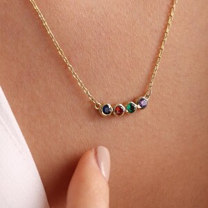Personalized Birthstone Necklace, Birthstone Jewelry, Family Birhtday Stone Necklace, 14K Solid Gold Necklace, Gift For Necklace, Birthstone