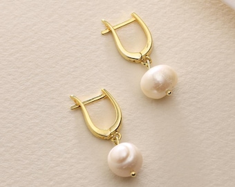 Bridesmaid Gifts, Fresh Water Pearl Earrings, 14K Gold Pearls Earings, Natural Pearls Jewelry, Hoop Pearl Earrings, Anniversary Wedding Gift