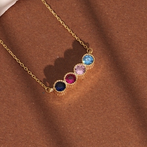 Mom Birthstone Necklace, Family Birhtday Stone Necklace, Personalized Birthstone Necklace, 14K Solid Gold Necklace,Birthstone Charm jewelry