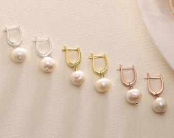 Pendientes de perlas de agua dulce, regalo de aniversario de bodas, regalos para damas de honor, pendientes de perlas de oro de 14 quilates, joyas de perlas naturales, pendientes de aro con perlas.
