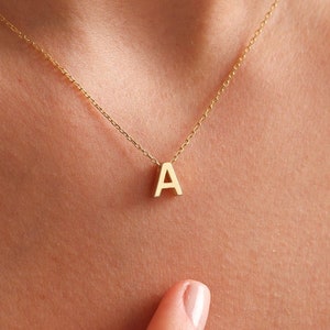 Collar con letras, collar con piedra inicial de oro, collar con letras personalizado, collar con nombre, collar con letras de oro macizo de 14 k, joyería con iniciales
