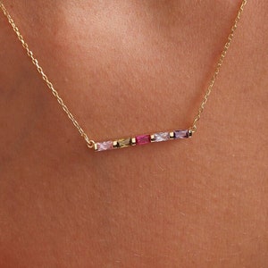 14K Solid Gold Necklace, Personalized Birthstone Necklace, Birthstone Jewelry, Family Birhtday Stone Necklace, Gift For Necklace, Birthstone