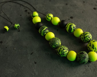 Handmade Polymer Clay Bead Necklace: Colorful Boho Style