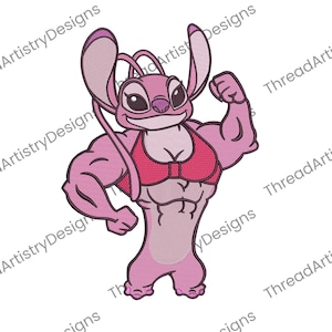 Stitch Embroidery, Angel Embroidery, Gym Embroidery, Muscle embroidery, Fitness Embroidery, Workout Embroidery, Stitch and Angel , 3 Sizes