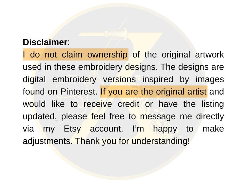 May include: Disclaimer: I do not claim ownership of the original artwork used in these embroidery designs. The designs are digital embroidery versions inspired by images found on Pinterest. If you are the original artist and would like to receive credit or have the listing updated, please feel free to message me directly via my Etsy account. I'm happy to make adjustments. Thank you for understanding!