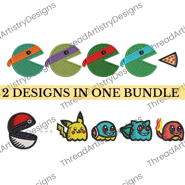 Ninja Turtles Embroidery Pokemon Design Bundle Charizard Pikachu Design Pokeball Bulbasaur Gengar Squirtle Michelangelo Leonardo 90s DST