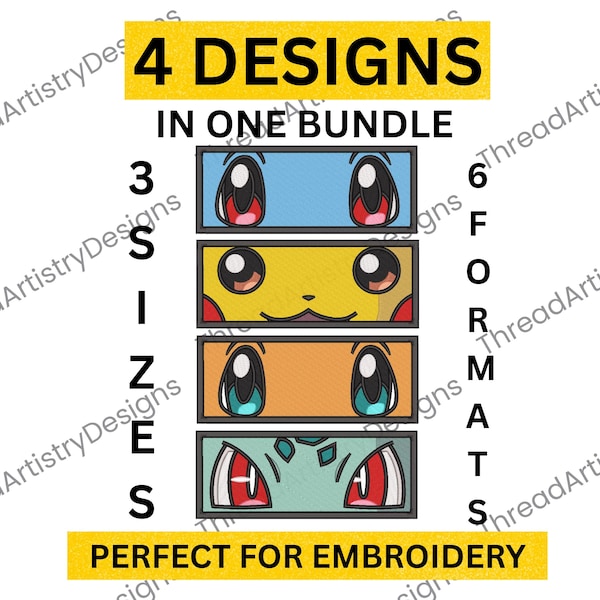 Pokemon Design Embroidery Bundle Charizard Embroidery Pikachu Design Pokeball Bulbasaur Gengar Squirtle