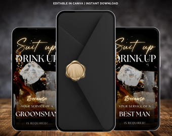 Best Man Proposal Video Invitation, Groomsmen Invite Video Template, Luxury Whiskey Wedding Evite, Elegant Suit Up Drink Up Invitation