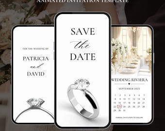 Digital Wedding Save The Date Video, Black and White Canva Template, Editable Wedding Announcement Invite, Animated  Modern Save The Date