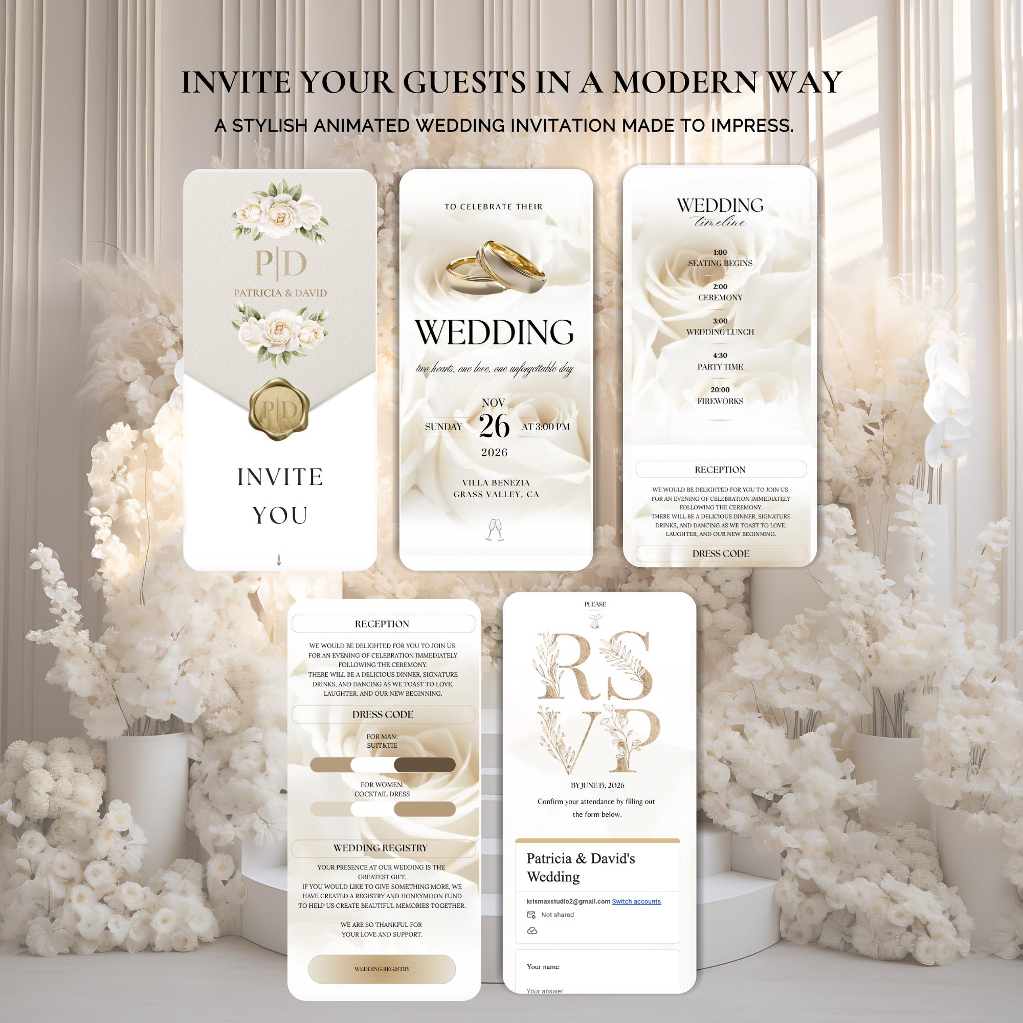 Animated Einvite Elegant Animated Wedding Invitation, Classic Neutral Digital Einvite ...