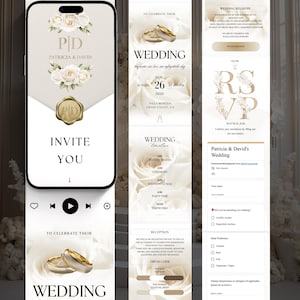 Elegant Animated Wedding Invitation, Classic Neutral Digital eInvite with Trackable RSVP, Editable Canva Template for Modern Wedding image 2