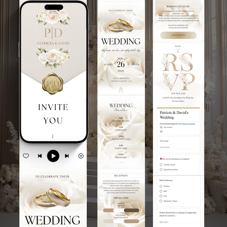 Elegant Animated Wedding Invitation, Classic Neutral Digital eInvite with Trackable RSVP, Editable Canva Template for Modern Wedding image 2