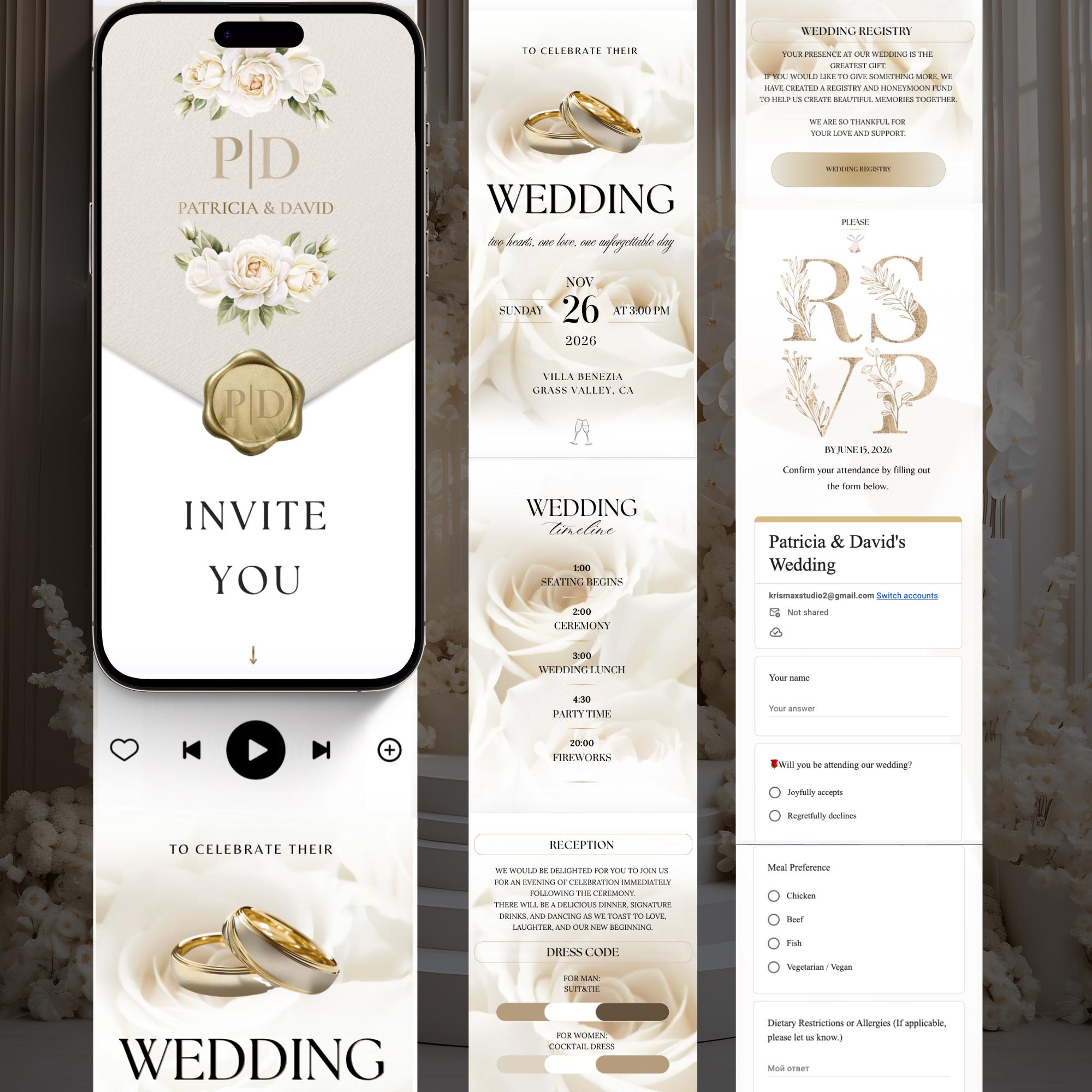 Animated Einvite Elegant Animated Wedding Invitation, Classic Neutral Digital Einvite ...