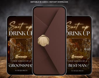 Best Man Proposal Video, Groomsmen Invitation Video Template, Whiskey Theme Wedding Invite, Suit Up Drink Up Animated Evite