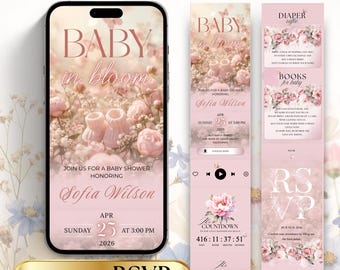 Animated Baby Shower Evite Template, Baby in Bloom Digital Baby Shower Invitation with RSVP, Editable Canva Floral Baby Shower Invite