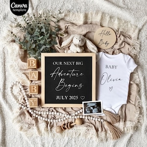 Digital Pregnancy Announcement for Social Media, Editable Letter Board Pregnancy Announcement, Instant Download Gender Neutral Announcement