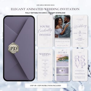 Lavender Winter Wedding Invitation | Elegant Frost Blue Wedding Suite, Romantic Canva Template | Digital Editable Invitation Set