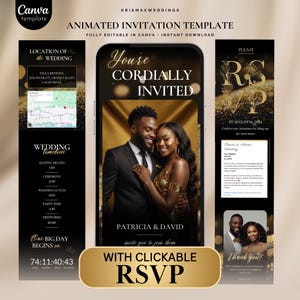 Plantilla de sitio web de boda en Canva, formulario RSVP interactivo, página web digital de boda, Google Maps, cuenta regresiva y cronograma, enlace editable