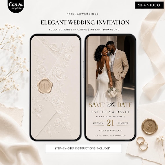 Save the Date Video Invitation, Editable Canva Wedding Save the Date, Photo Wedding Invitation, Digital Wedding Invite, Instant Download