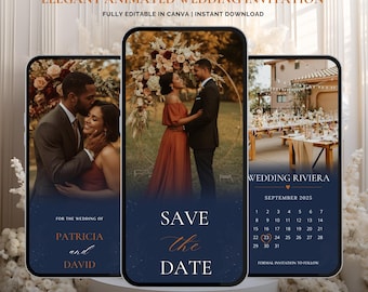 Elegant Fall Save the Date Video Invitation | Animated Wedding Canva Template | Terracotta & Navy Digital Invite | Autumn E Invite