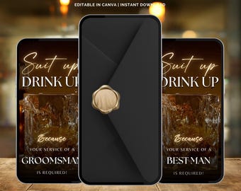 Groomsmen Invitation Video Template, Best Man Ask Video, Elegant Whiskey Wedding Invite, Groom Party Proposal Animated Evite