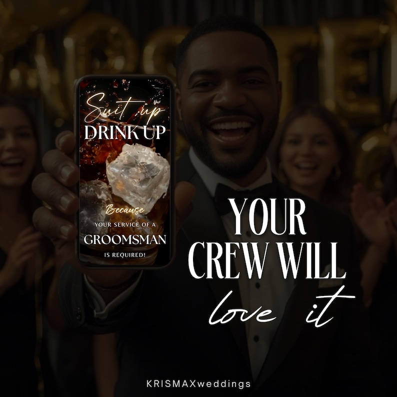 Groomsman Proposal Video Invitation, Best Man Invite, Suit Up Drink Up Evite, Whiskey Theme Wedding Canva Template image 6