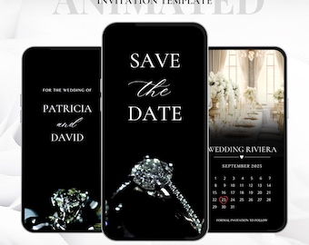 Animated Wedding Save the Date Video Invite, Black and White Canva Template, Editable Digital Wedding Announcement, Instant Download