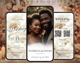 Animated Wedding Invitation Template, Editable Canva Video Invite, Digital Download, Modern Floral Design