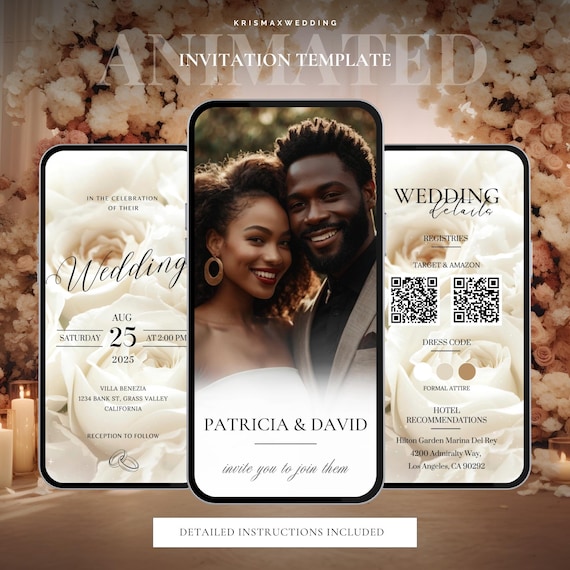 Animated Wedding Invitation Template, Editable Canva Video Invite, Digital Download, Modern Floral Design
