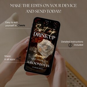 Groomsman Proposal Video Invitation, Best Man Invite, Suit Up Drink Up Evite, Whiskey Theme Wedding Canva Template image 3