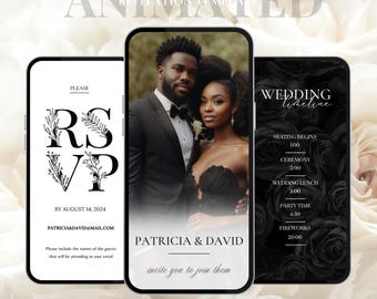 Black Wedding Invitation Video, Elegant Animated Canva Template, Modern RSVP & Schedule, Dark Floral Save The Date, Instant Digital Download