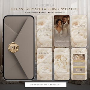 Elegant Digital Wedding Invitation | Animated Canva Wedding Evite | Neutral Floral Editable Video Template Instant Download