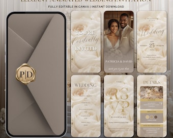 Elegant Digital Wedding Invitation | Animated Canva Wedding Evite | Neutral Floral Editable Video Template Instant Download