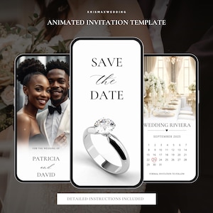 Digital Save The Date Wedding Invitation, Black and White Canva Template, Editable Wedding Announcement Invite,Modern Animated Save The Date