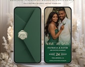 Emerald Green Save the Date Video Invitation Digital Animated Canva Template with Photo Elegant Wedding Announcement Design