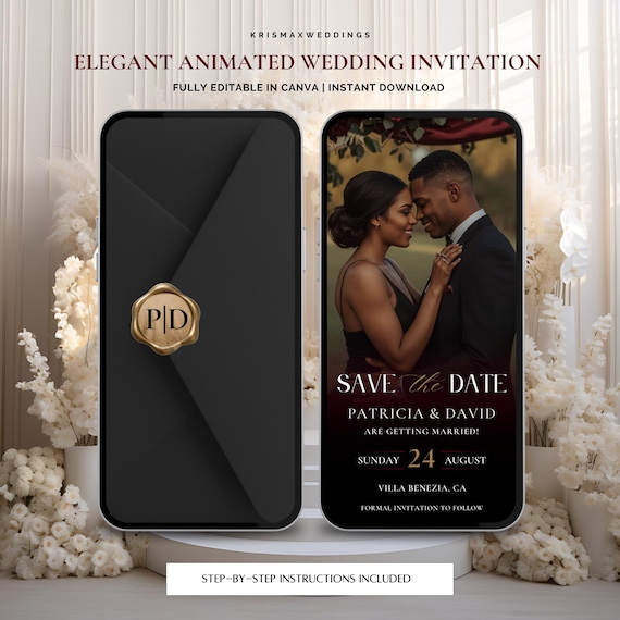 Elegant Burgundy and Black Animated Save the Date Video | Romantic Wedding Invitation Template | Canva Editable Digital Wedding Card