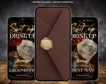 Luxury Groomsman Proposal Video Invitation, Black Tie Best Man Invite, Elegant Formal Wedding Party Evite Canva Template