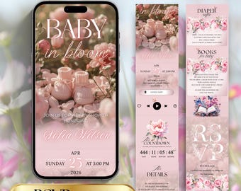 Animated Baby Shower Invitation Girl | Floral Canva Template with Trackable RSVP, Countdown & Clickable Links | Baby in Bloom