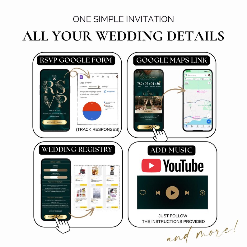 Animated Wedding Invitation With Clickable RSVP, Emerald Green Luxury ...
