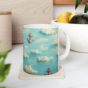 Sailor Ceramic Mug Sea Lover Anchor Clouds Coffe cup Best Gift For Dad Sailing Lovers Summer Mug (11oz, 15oz)