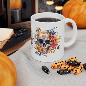 Skull Mug Candy Skull Gift For Her Dia de los Muertos Flower Skull Day Of The Dead Halloween Mug