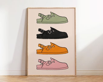 Birkenstock, Sandy Toes, Summer Nights, Illustration numérique, Impression d'art, Impression d'art birkenstock, esthétique, art mural, cadeaux