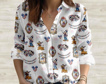 Retro Disney America Anniversary Women Shirt, Mickey And Friends 4th Of July Casual Top,Disney Patriotic 2026 Blouse Shirt Gift For Her