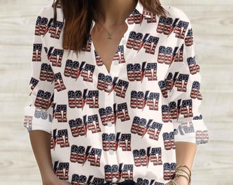8647 Blouse Shirt, American Flag Patriotic Shirt, 86 47 Women Shirt, Political 47th President Shirt, USA Stars and Stripes Graphic Top