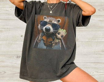 Guardians Of The Galaxy Comfort Colors Tee, Superhero Graphic Tee, Rocket Raccoon And Groot Shirt, Friends Shirt, Gifts For Marvel Fans
