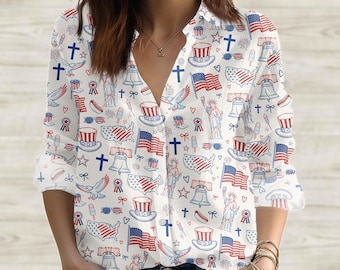 4th of July Shirt Loves Jesus and America Too Christian Shirt Women, Patriotic Christian Clothes, Jesus Blouse, Christian America Shirt