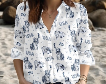 Camiseta del aniversario de Estados Unidos, blusa patriótica, camiseta para mujer del 4 de julio, camiseta informal con la bandera estadounidense, regalos patrióticos, camiseta de verano